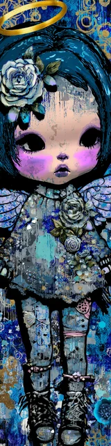 Free kawaii angel bookmark featuring bold blue kawaii angel